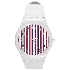 Usa Flag Red White And Flag Blue Wide Stripes Round Plastic Sport Watch (m) by PodArtist