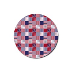 Usa Americana Patchwork Red White & Blue Quilt Rubber Round Coaster (4 Pack)  by PodArtist