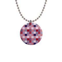 Usa Americana Patchwork Red White & Blue Quilt Button Necklaces by PodArtist