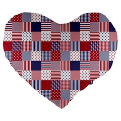 Usa Americana Patchwork Red White & Blue Quilt Large 19  Premium Flano Heart Shape Cushions by PodArtist