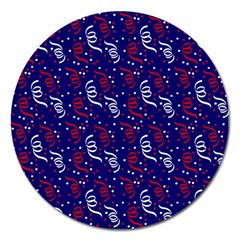 Red White And Blue Usa/uk/france Colored Party Streamers On Blue Magnet 5  (round) by PodArtist