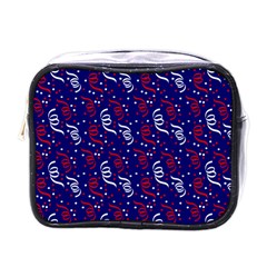 Red White And Blue Usa/uk/france Colored Party Streamers On Blue Mini Toiletries Bags by PodArtist