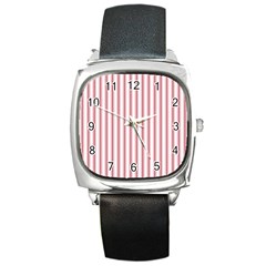 Mattress Ticking Wide Striped Pattern In Usa Flag Red And White Square Metal Watch by PodArtist