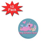 Long Distance Lover - Cute Unicorn 1  Mini Buttons (10 Pack) 