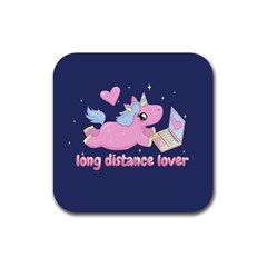 Long Distance Lover - Cute Unicorn Rubber Coaster (square)  by Valentinaart