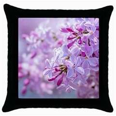 Pink Lilac Flowers Throw Pillow Case (black) by FunnyCow