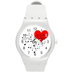 Singing Heart Round Plastic Sport Watch (m) by FunnyCow
