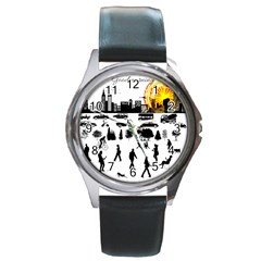 Good Morning, City Round Metal Watch by FunnyCow