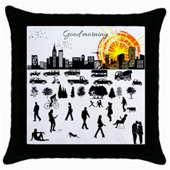 Good Morning, City Throw Pillow Case (black) by FunnyCow