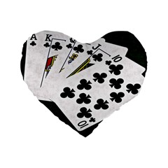 Poker Hands   Royal Flush Clubs Standard 16  Premium Flano Heart Shape Cushions by FunnyCow