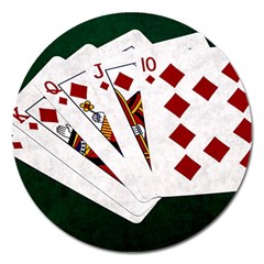 Poker Hands   Royal Flush Diamonds Magnet 5  (round) by FunnyCow