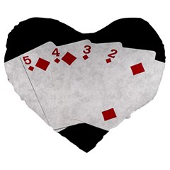 Poker Hands   Straight Flush Diamonds Large 19  Premium Flano Heart Shape Cushions by FunnyCow