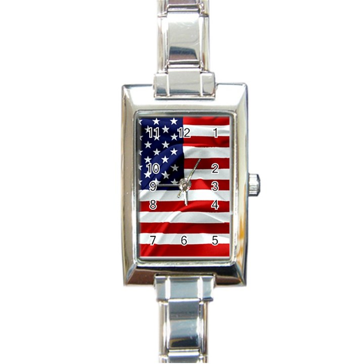 American Usa Flag Rectangle Italian Charm Watch