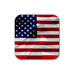 American Usa Flag Rubber Coaster (square)  by FunnyCow