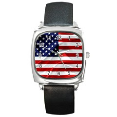American Usa Flag Square Metal Watch by FunnyCow