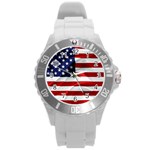 American Usa Flag Round Plastic Sport Watch (L) Front