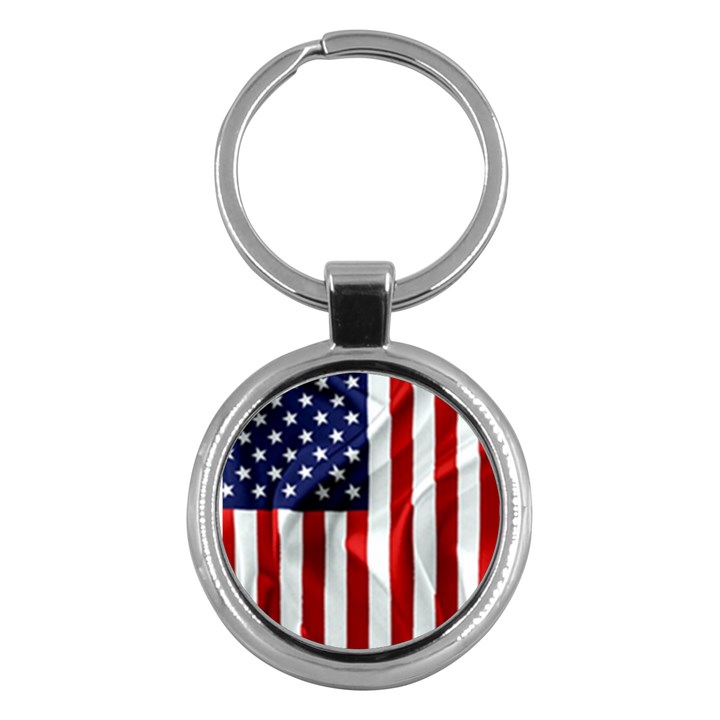 American Usa Flag Vertical Key Chains (Round) 