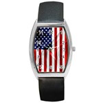 American Usa Flag Vertical Barrel Style Metal Watch Front