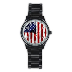 American Usa Flag Vertical Stainless Steel Round Watch by FunnyCow