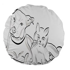 Dog Cat Pet Silhouette Animal Large 18  Premium Round Cushions by Sapixe