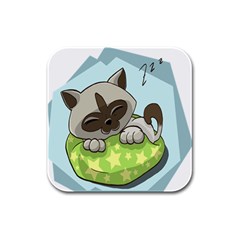 Kitten Kitty Cat Sleeping Sleep Rubber Square Coaster (4 Pack)  by Sapixe