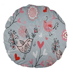 Cute Love Birds Valentines Day Theme  Large 18  Premium Round Cushions by flipstylezfashionsLLC