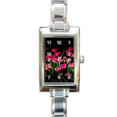 Pink Tulips Dark Background Rectangle Italian Charm Watch by FunnyCow