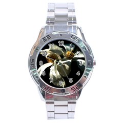 Two White Magnolia Flowers Stainless Steel Analogue Watch by FunnyCow