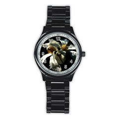 Two White Magnolia Flowers Stainless Steel Round Watch by FunnyCow