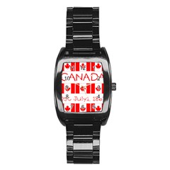 Canada Day Maple Leaf Canadian Flag Pattern Typography  Stainless Steel Barrel Watch by yoursparklingshop