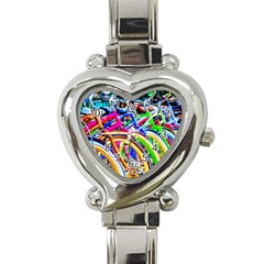 Colorful Bicycles In A Row Heart Italian Charm Watch by FunnyCow