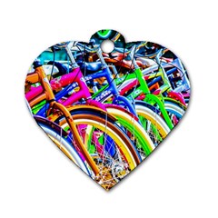 Colorful Bicycles In A Row Dog Tag Heart (one Side) by FunnyCow