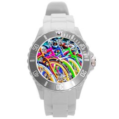 Colorful Bicycles In A Row Round Plastic Sport Watch (l) by FunnyCow