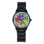 Colorful Bicycles In A Row Stainless Steel Round Watch Front