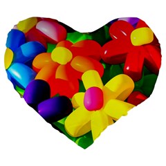 Toy Balloon Flowers Large 19  Premium Heart Shape Cushions by FunnyCow
