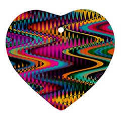 Multicolored Wave Distortion Zigzag Chevrons Ornament (heart) by EDDArt