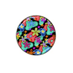 Colorful Retro Flowers Fractalius Pattern 1 Hat Clip Ball Marker (10 Pack) by EDDArt