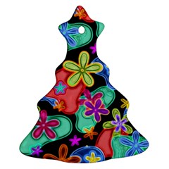 Colorful Retro Flowers Fractalius Pattern 1 Christmas Tree Ornament (two Sides) by EDDArt