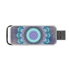 Folk Art Lotus Mandala Blue Turquoise Portable Usb Flash (one Side) by EDDArt