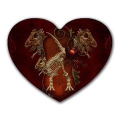 Awesome T Rex Skeleton, Vintage Background Heart Mousepads by FantasyWorld7