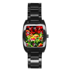 Colorful Tulips On A Sunny Day Stainless Steel Barrel Watch by FunnyCow