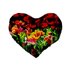 Colorful Tulips On A Sunny Day Standard 16  Premium Flano Heart Shape Cushions by FunnyCow
