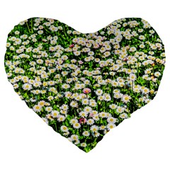 Green Field Of White Daisy Flowers Large 19  Premium Heart Shape Cushions by FunnyCow