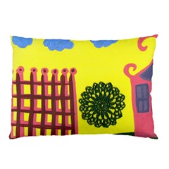 Pink House And Fence Pillow Case by snowwhitegirl