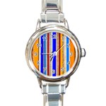 Colorful Wood And Metal Pattern Round Italian Charm Watch