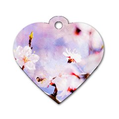 Pink Sakura Purple Background Dog Tag Heart (one Side) by FunnyCow