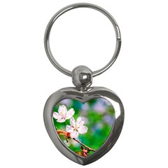 Sakura Flowers On Green Key Chains (heart)  by FunnyCow