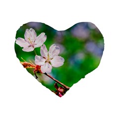 Sakura Flowers On Green Standard 16  Premium Flano Heart Shape Cushions by FunnyCow