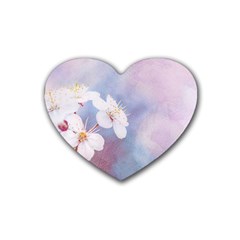 Pink Mist Of Sakura Rubber Coaster (heart)  by FunnyCow