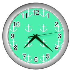 Seafoam Anchors Wall Clock (silver) by snowwhitegirl